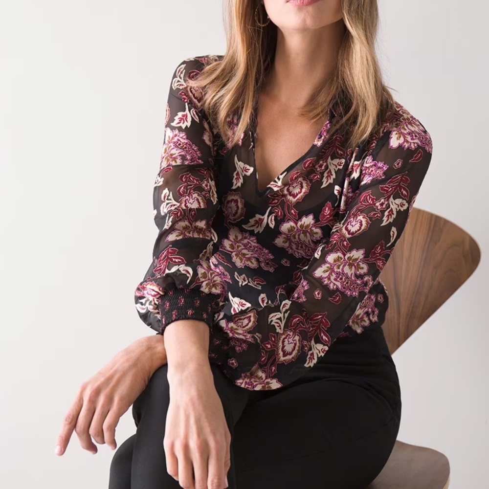 White House Black Market Long-Sleeve Burnout Blouse Size S